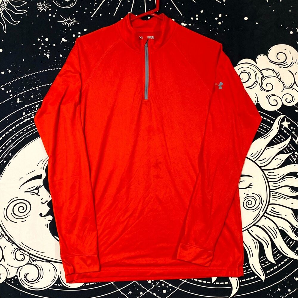 Under Armour HeatGear Shirt Men's M Red Activewear 1/4 Zip Running Gym Workout